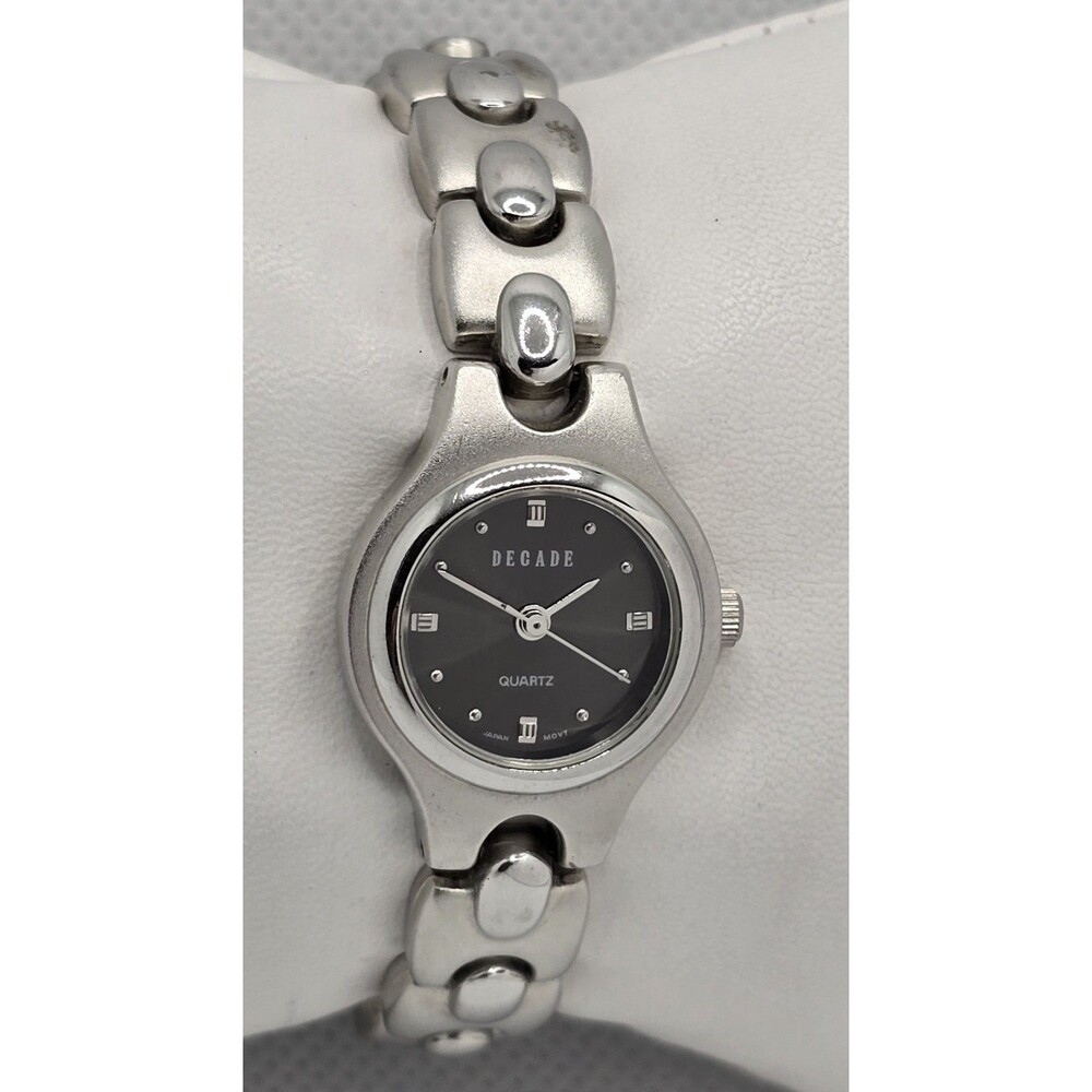 Women's Decade Round Black Dial Silver Tone Case Bracelet Band Quartz Watch 04 - Picture 3 of 9